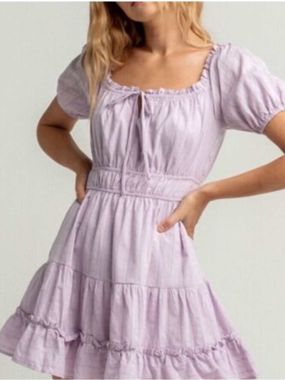 Lost + Wander Lilac Smocked Neck Tie Dress